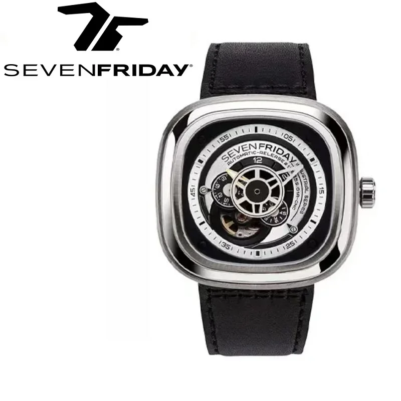 SEVENFRIDAY P series classic automatic orologio da uomo cinturino in pelle regalo di capodanno P1B/01 orologio da uomo di nicchia quadrante grande