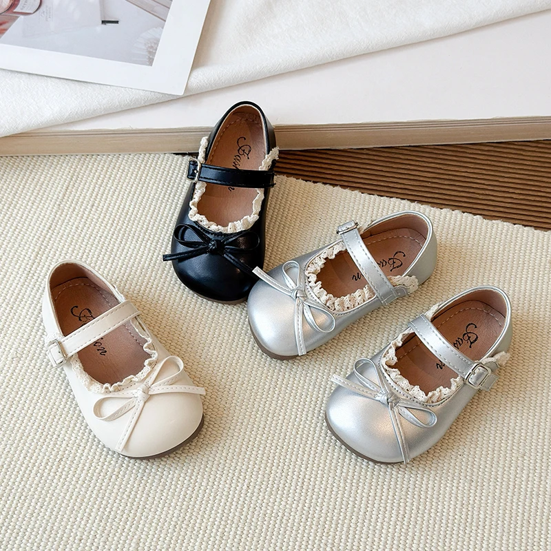 

Детская обувь принцессы, новые весенне-осенние черные туфли из искусственной кожи для девочек, лоферы Мэри Джейн с мягкой подошвой и бантом для школьников