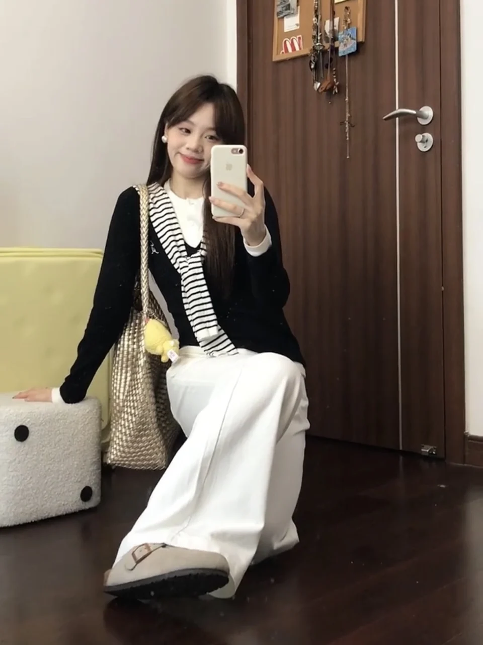 T-shirt lunga coreana Sle Sve da donna Autunno Design Stripe oulder Colletto Color Blo Base Top College Sle Falso in due pezzi