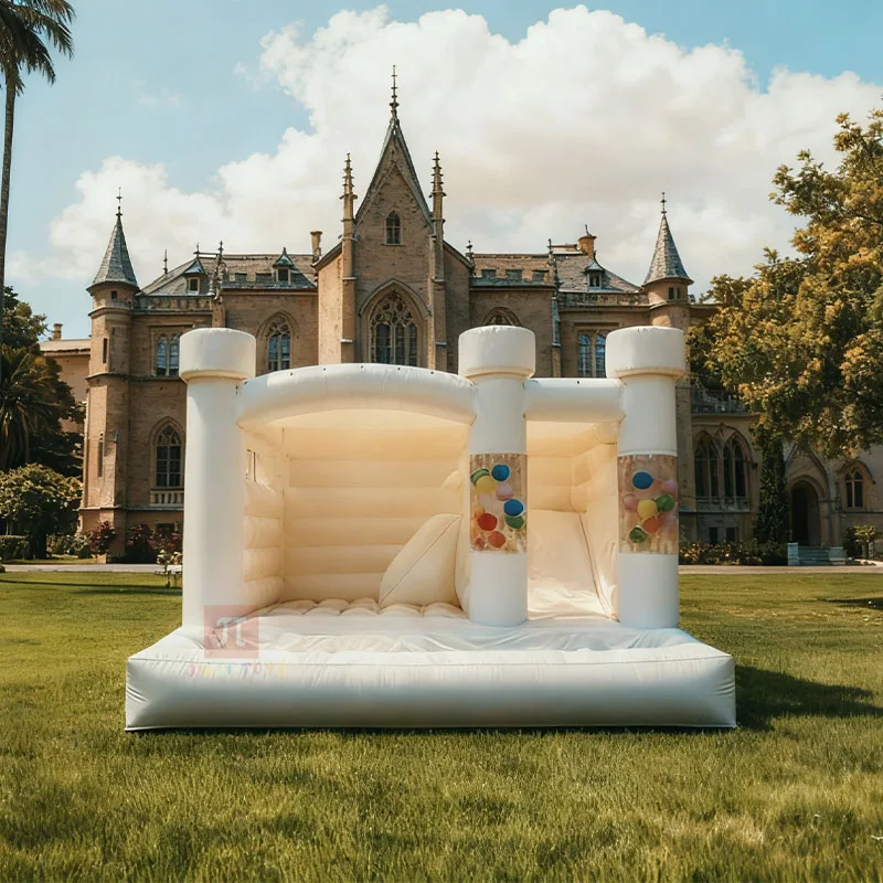 

Outdoor White Inflatable Bounce House – Commercial PVC Castle with Transparent Tubes & Blower for Birthday/Wedding