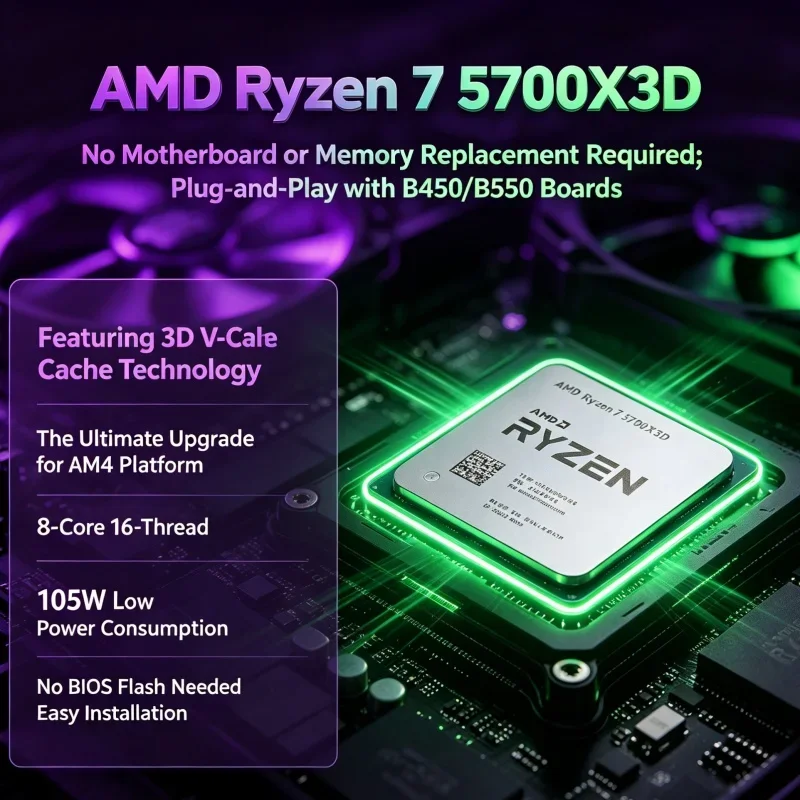 AMD Ryzen 7 5700X3D Processor 1080p high refresh rate gaming build 8 Core 16 Thread 96MB 3D V-Cache AM4 DDR4