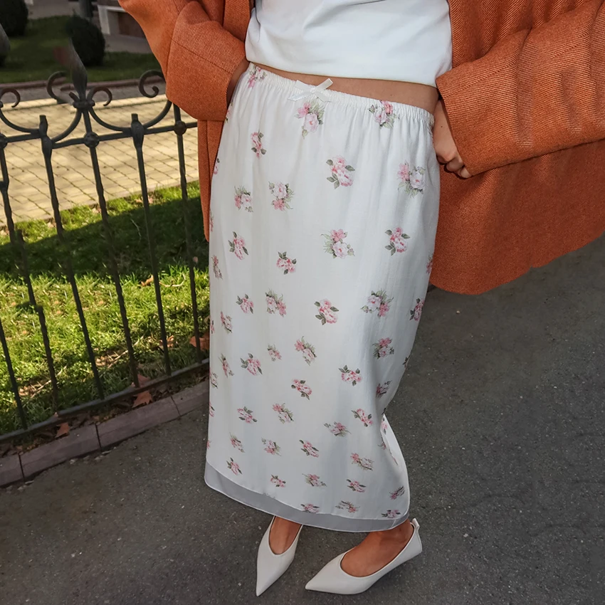 2026 New Retro Sweet Rose Flower Floral Elastic Waist Small Skirt