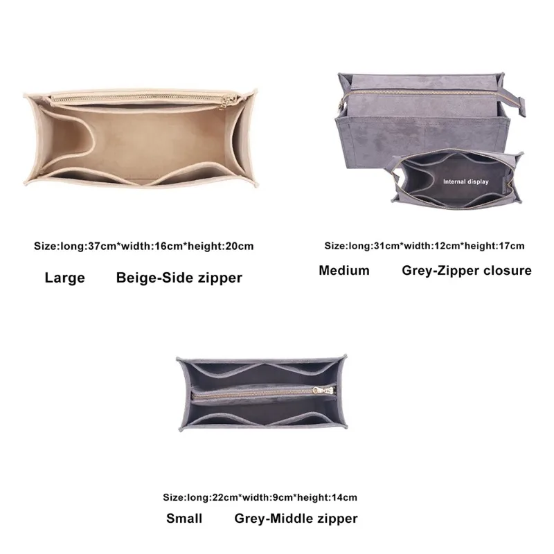 Large Capacity Tote Bag Organizer Makeup Storage Felt Insert Bag Organizer Custom Size Insert Bags for Toiletries Accessories