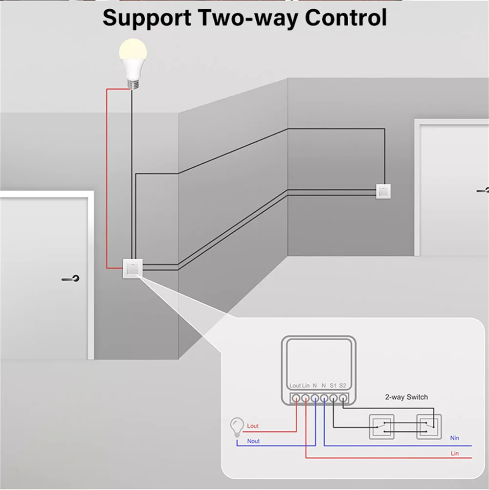 Tuya 16A MINI Wifi Smart Switch Support 2-way Control Timer Wireless Switches Smart Home Automation With Alexa Google Home Alice