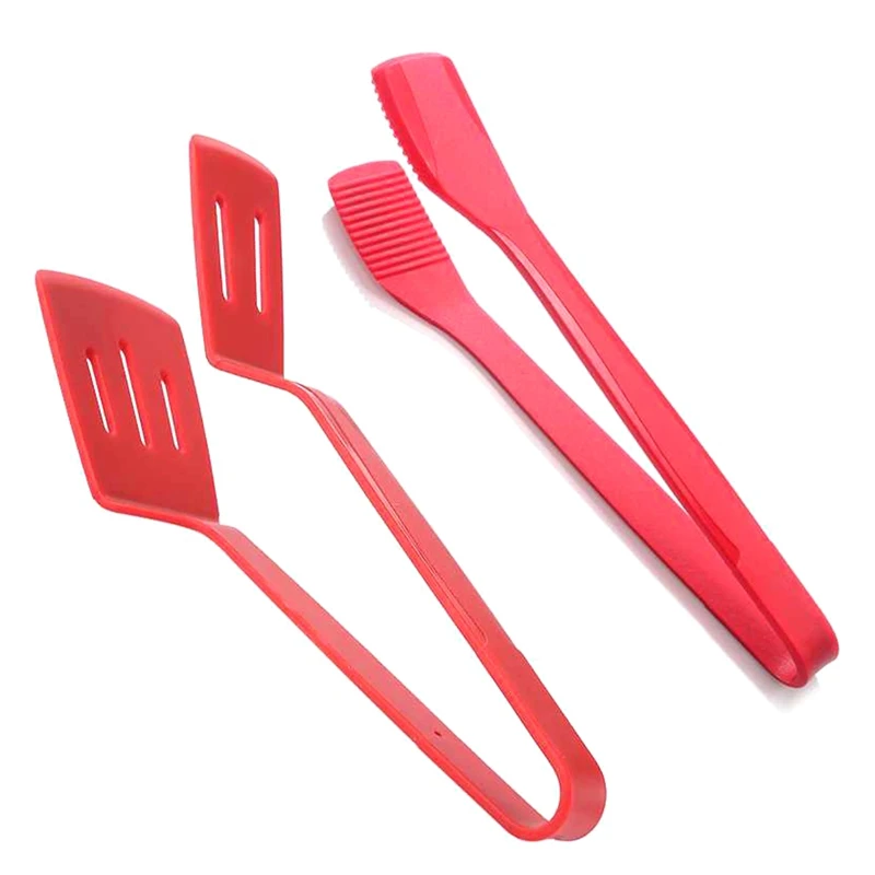 

Silicone Kitchen Tongs Spatula Tongs Set With Stainless Steel Core For BBQ Clamp, Flipping Fish, Fried Steak Clamp Durable Red