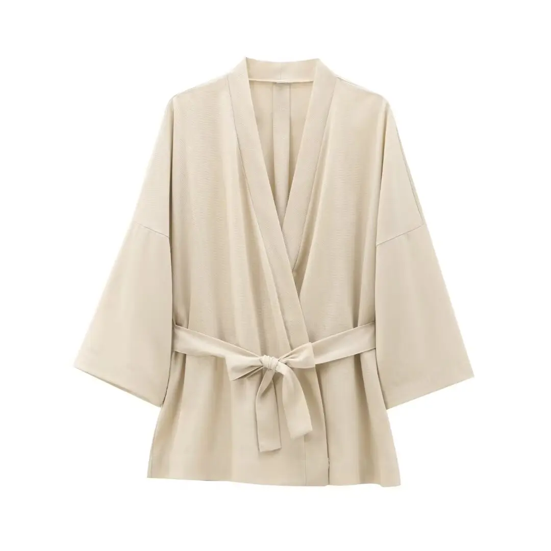 2025 القطن الكتان كيمونو قمصان سترة مع حزام المرأة قميص خمر النمط الصيني قمصان طويلة الأكمام Haori معطف اليابانية الخريف