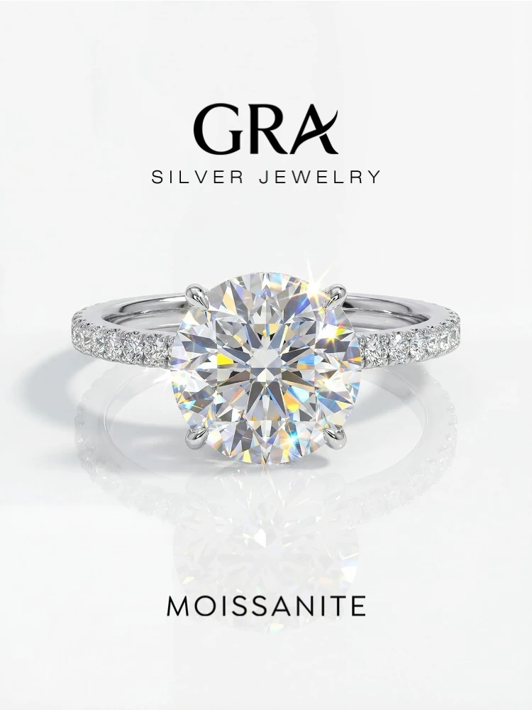 GRA Real 925 Sterling Silver Gorgeous Shiny 2 Carat Zircon Round Ring for Women Engagement Luxury High Quality Fine Jewelry
