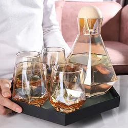 Luxury Diamond Shape Crystal Glass Water Kettle Cup Set Clear Diamond Cold Water Jug Juice Beverage Pitcher Jugs Home Drinkware