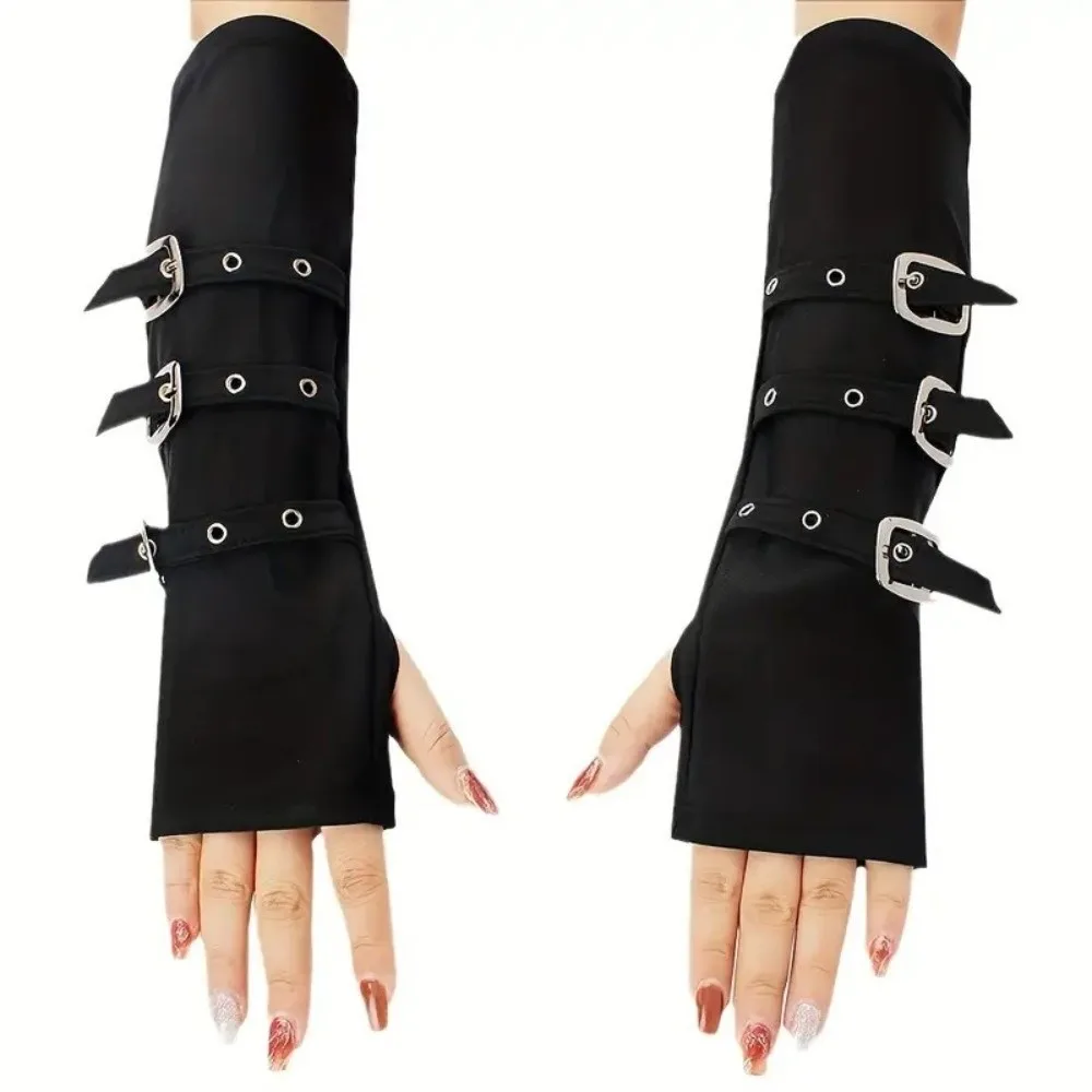 

Fashion 30cm Fingerless Gloves with Buckle Straps Personality Arm Sleeves Punk Style Gloves Cosplay Stage Performances