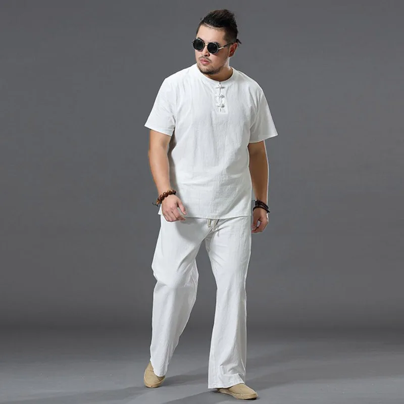 160KG Large Size Men Clothing Big Tracksuit Suit Cottom T-shirt Casual Male Elastic Waist 6XL 7XL 8XL 9XL Big