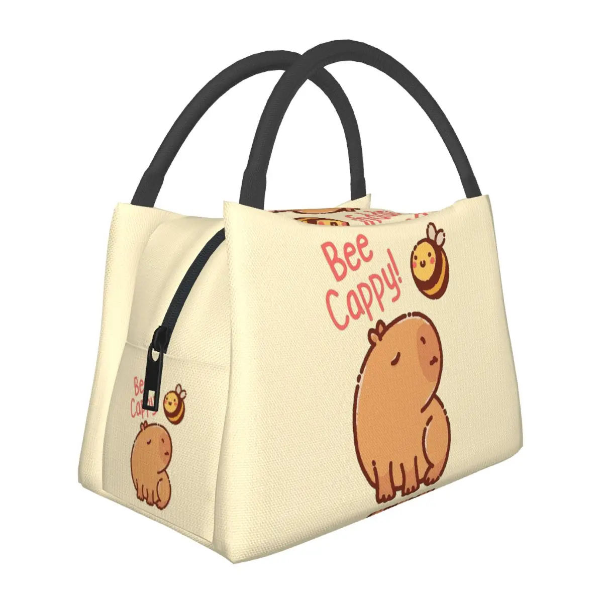 Bee Cappy Bee And Capybara Pun Be Happy Lunch Bag Convenient Lunch Box Travel Design Cooler Bag Oxford Thermal Tote Handbags