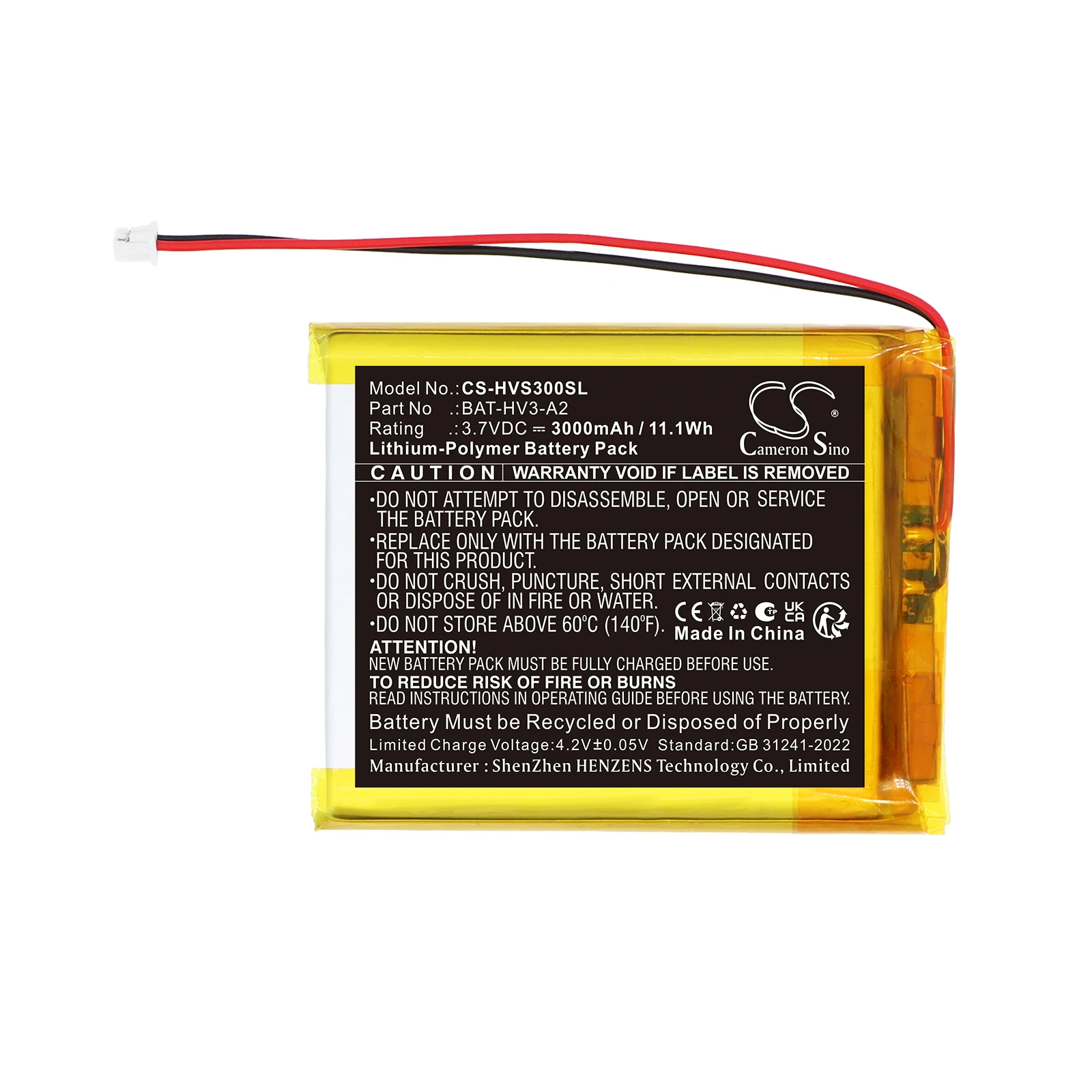 

Cameron Sino 3.7V 3000mAh Replacement BabyPhone Battery BAT-HV3-A2 for HeimVision Soothe 3 baby monitor +TOOL