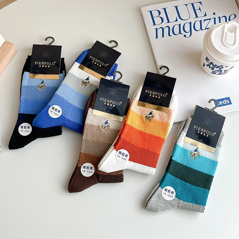 

PIERPOLO Brand Men's Socks 5 Pairs/Lot Combed Cotton Compression Stripe Business Casual Hand Link Man Colorful Happy Socks