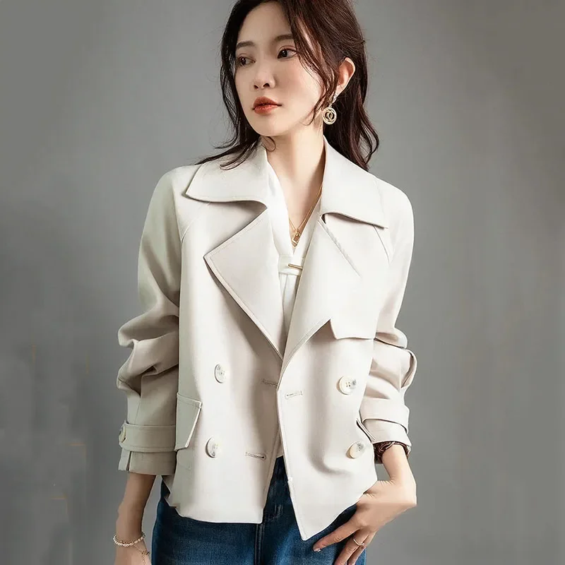 

2024 Spring Autumn Trench Coat Women's Korean Double Breasted Short Trench Female Overcoat Windbreaker Ladies Outerwear Tops B92