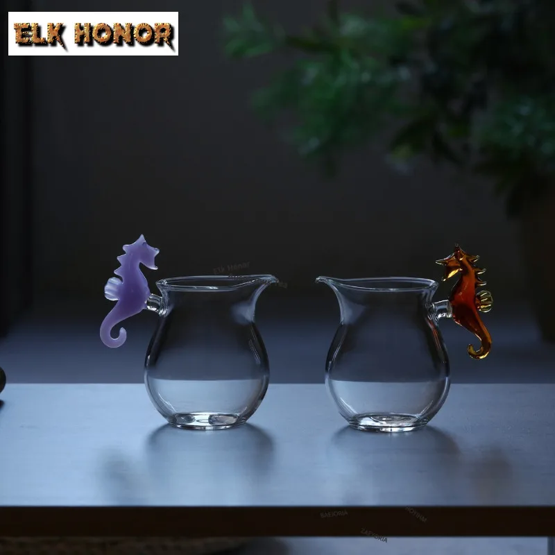 ZAEYORIA 200ml Sea Horse Handle Glass Tea Pitcher Divide Tea Cha Hai Dispenser Justice Cup Green Tea Fair Mug Tea Items Supplies