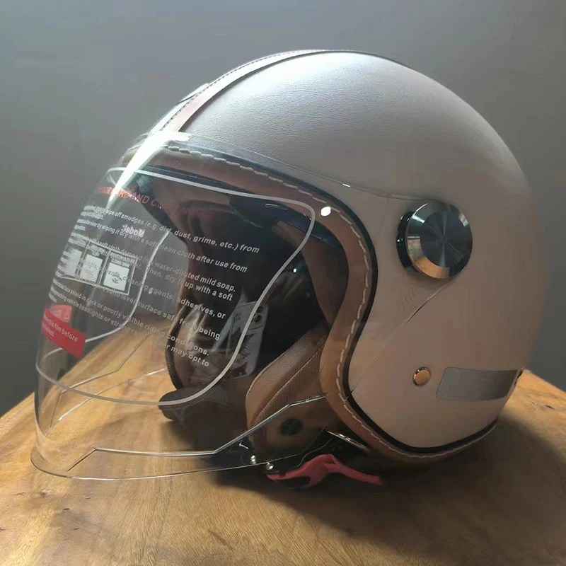 

Color Stripe Unisex 3/4 Motorcycle Helmet man women Dual Visor Full Face Faux Leather helmet