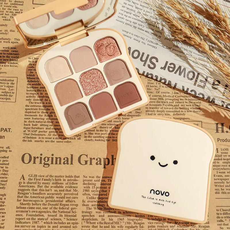 NOVO 9 Colors Toast Matte Glitter Eyeshadow Palette Pearlescent Eye Plate Cute Makeup Palette Lasting Nature Shimmer Eye Shadow