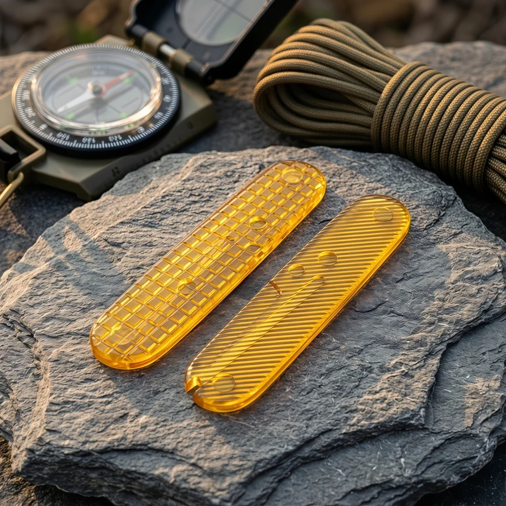 1Pair High-quality Amber PEI Material Folding Knife Handle Patch Material for 91mm Outdoor Knife Handmade Materials view 4