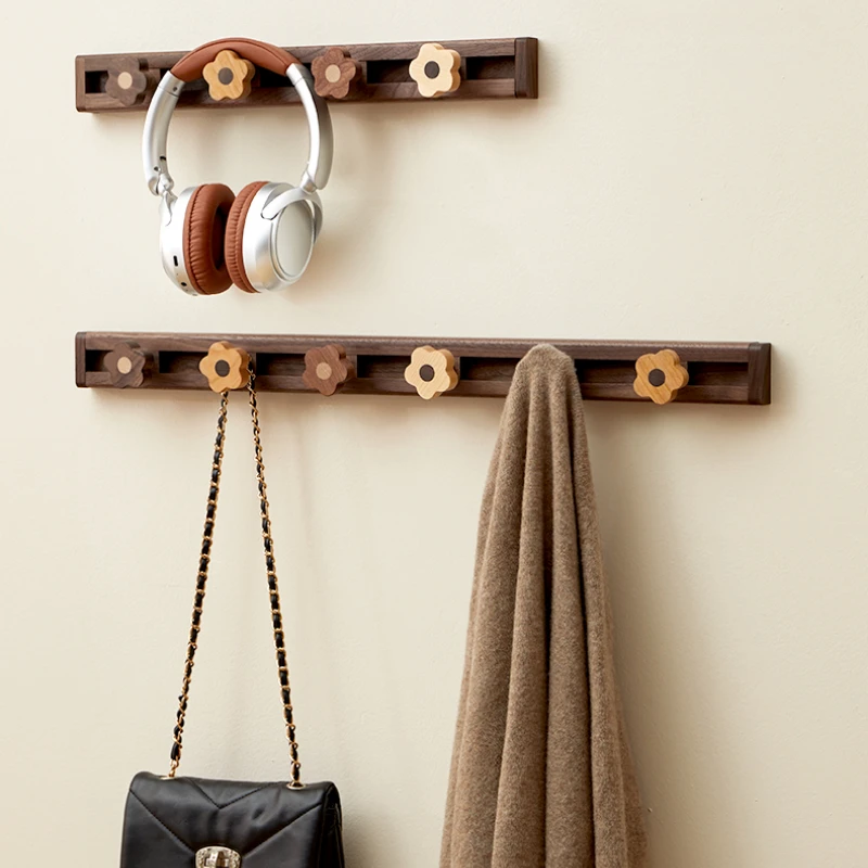 クリエイティブ無垢材コートフックスライド長列ハンガースムーズエッジ花玄関ラック頑丈なオーバードアオーガナイザー