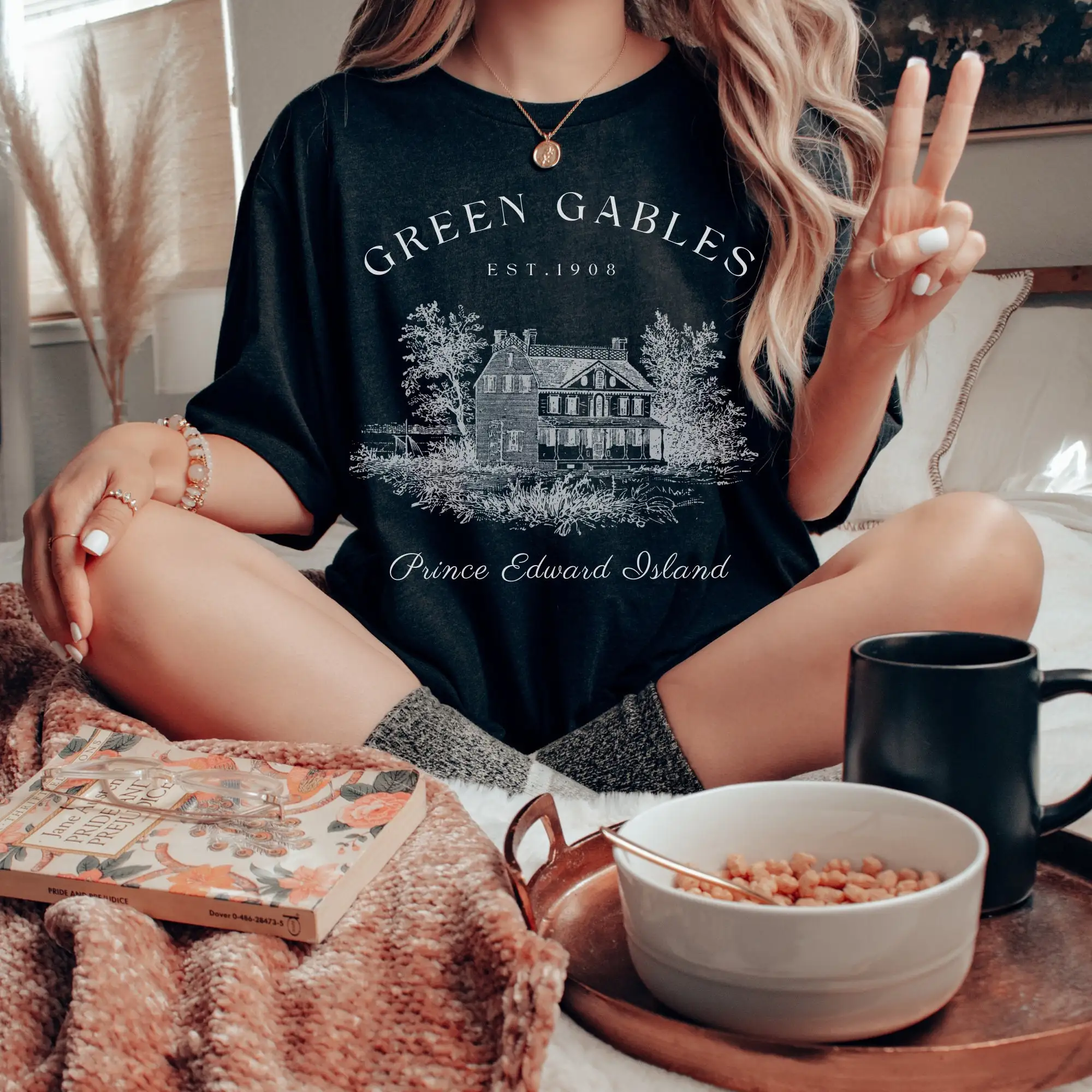 Green Gables Slogan Women T-shirt Vintage Cartoon Log Cabin Print Female Shirt New Hot Sale Fashion Holiday Casual All Match Tee