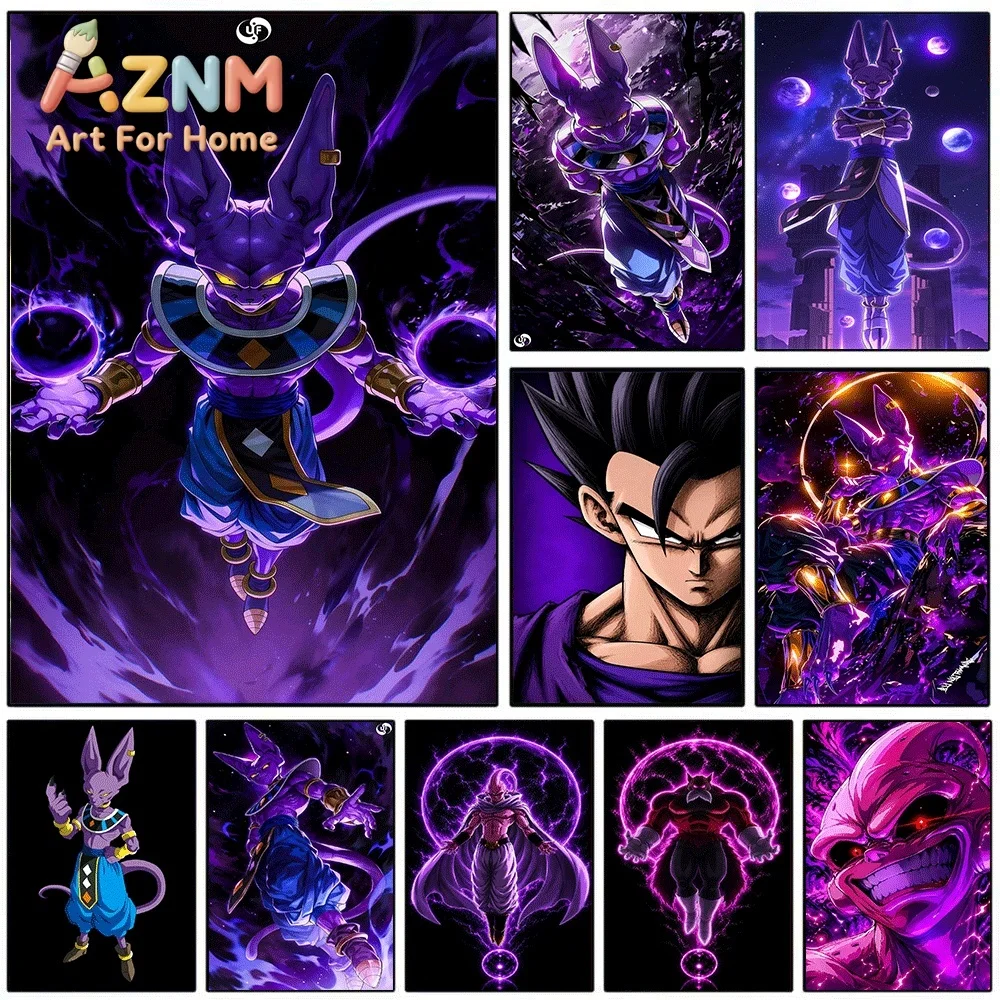 Dragón Ball Z Beerus Vegeta Majin Buu, cuadro decorativo de anime para pared, impresión en lienzo sin marco, ideal para decorar el hogar, como póster para la sala de estar o el dormitorio.