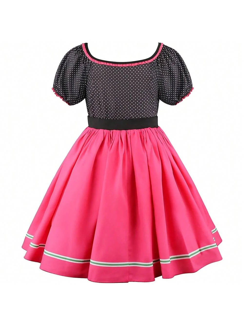 Girls Vintage short Sleeve Dress and scarves for Thanksgiving Day Fantasy Carnival  Girls Poodle Skirt Party Newyear Dress Up