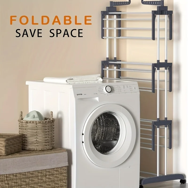 رف تجفيف واحد، ارتفاع 67.7 بوصة، رف ملابس قابل للطي، 4 طبقات من رف الملابس، رف تجفيف الملابس بأجنحتين جانبيتين - رمادي #3