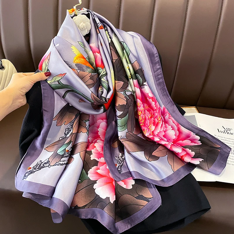 180*90cm Luxury Brand Women Summer Silk Scarves Shawl Lady Wrap Soft Female Europe Designer Beach Bandanna foulard muffler pareo