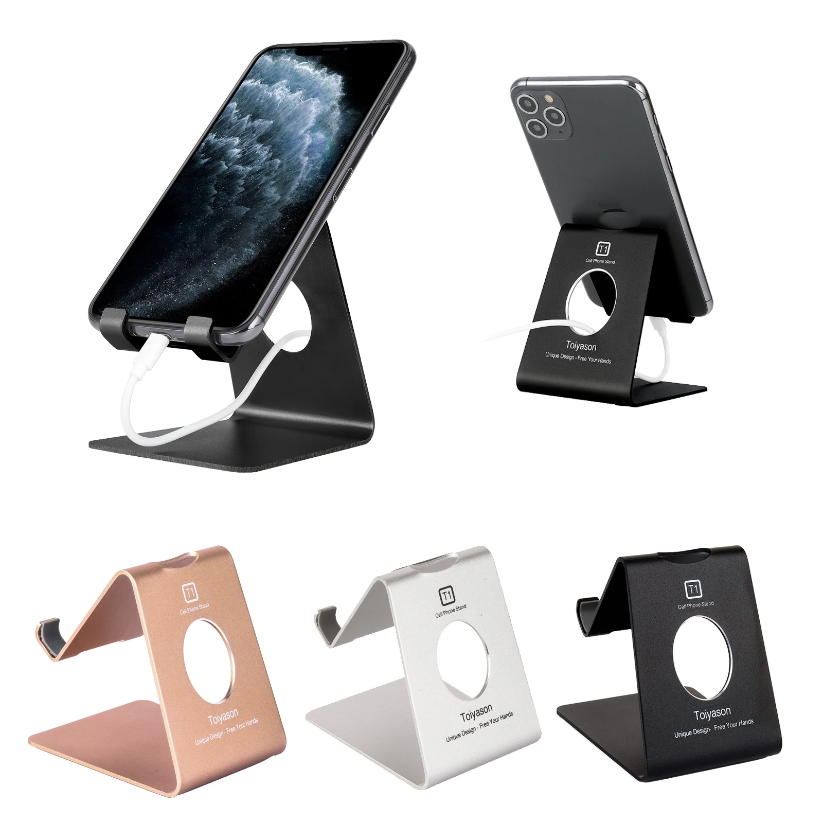 Universal Aluminum Cell Phone Stand, Desk Phone Holder, Cradle, Dock, Compatible with All 4-8inch Phones, Office Kitchen