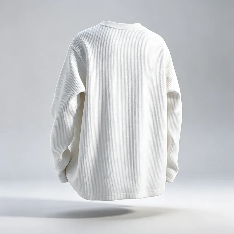 Men Vertical Ribbed Crew Neck Long Sleeve T Shirt Loose Fit Soft Knit Texture Casual Tops Breathable Basic Daily Shirts view 2