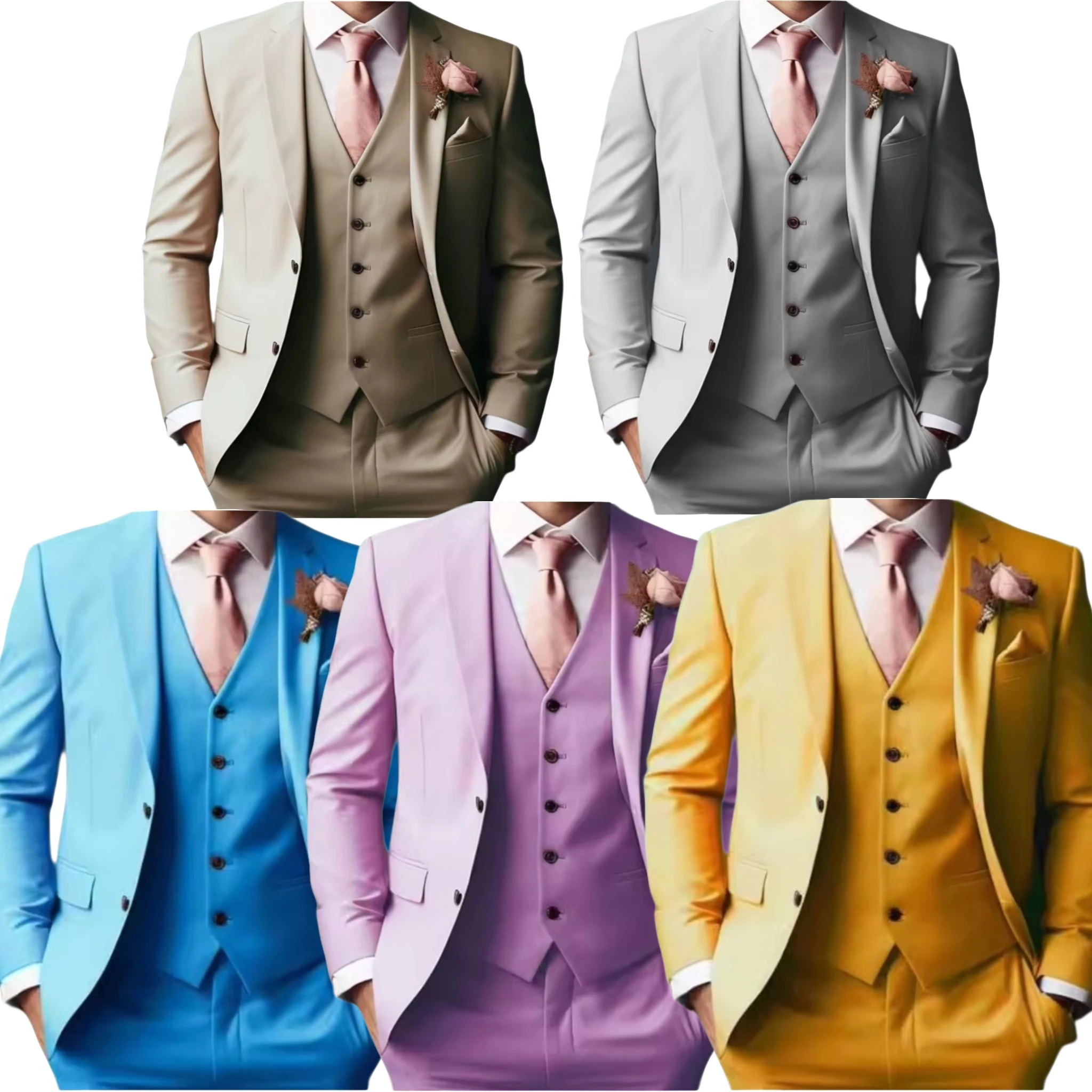 

men's suit with peak lapel for wedding 3 pieces Blazer Vest And Pants set Single Breasted Pointed collar Full men's suits