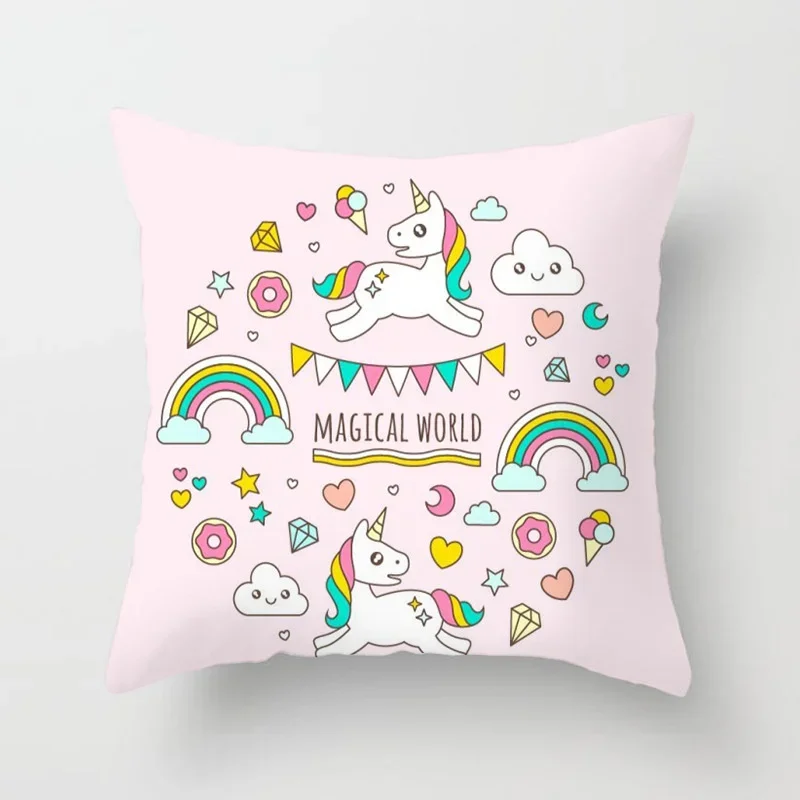 Cartoon Smart Home Children\'s Room Bedside Sofa Car Waist Cushion Pillowcase Cute Unicorn