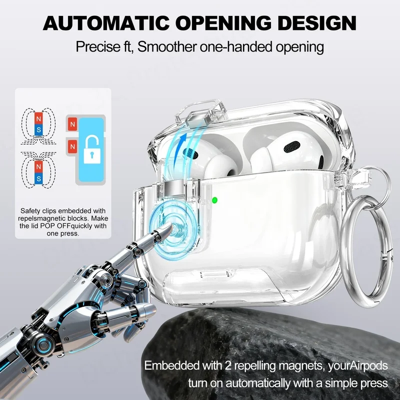 2026 Transparent Lock Case for AirPod 5/4/Pro 3 with Phone Stand &Cleaner Kit [Automatic Lock]Earbuds Case for Women AirPods 4/5