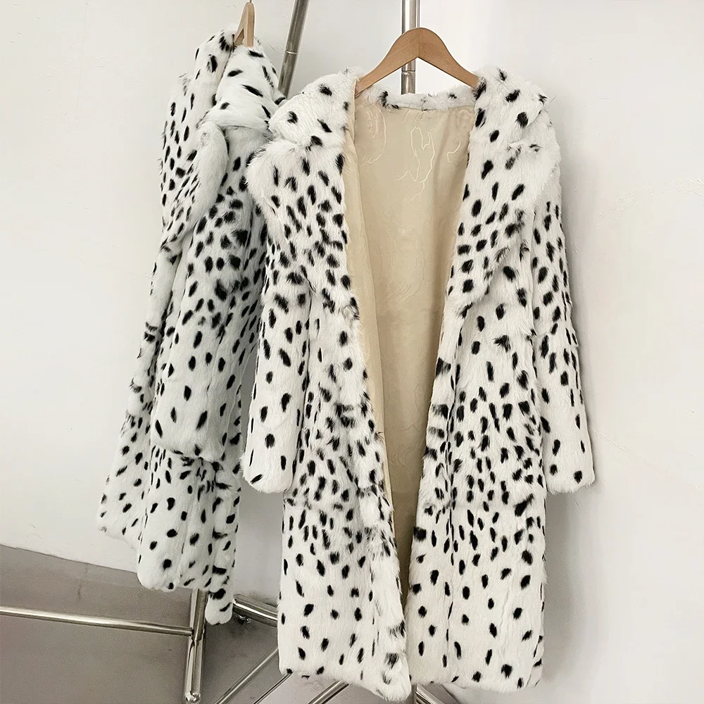 OFTBUY Damen-Felljacke mit Kapuze und Gürtel, lang, mit Fleckenmuster, aus echtem Kaninchenfell, neuer luxuriöser Wintermantel aus echtem Kaninchenfell – Detail 11