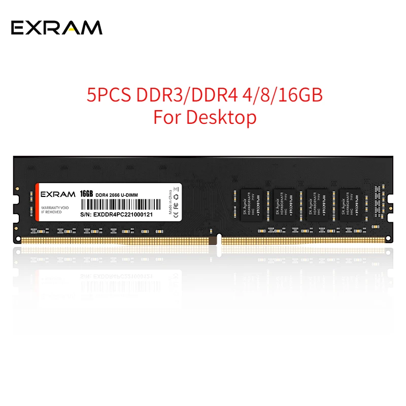 

Оперативная память EXRAM 5 шт., оперативная память DDR3 DDR4 для настольного компьютера, память ddr3 4 ГБ 8 ГБ 1333 1600 1866 МГц ddr4 2133 2400 2666 МГц для настольной памяти
