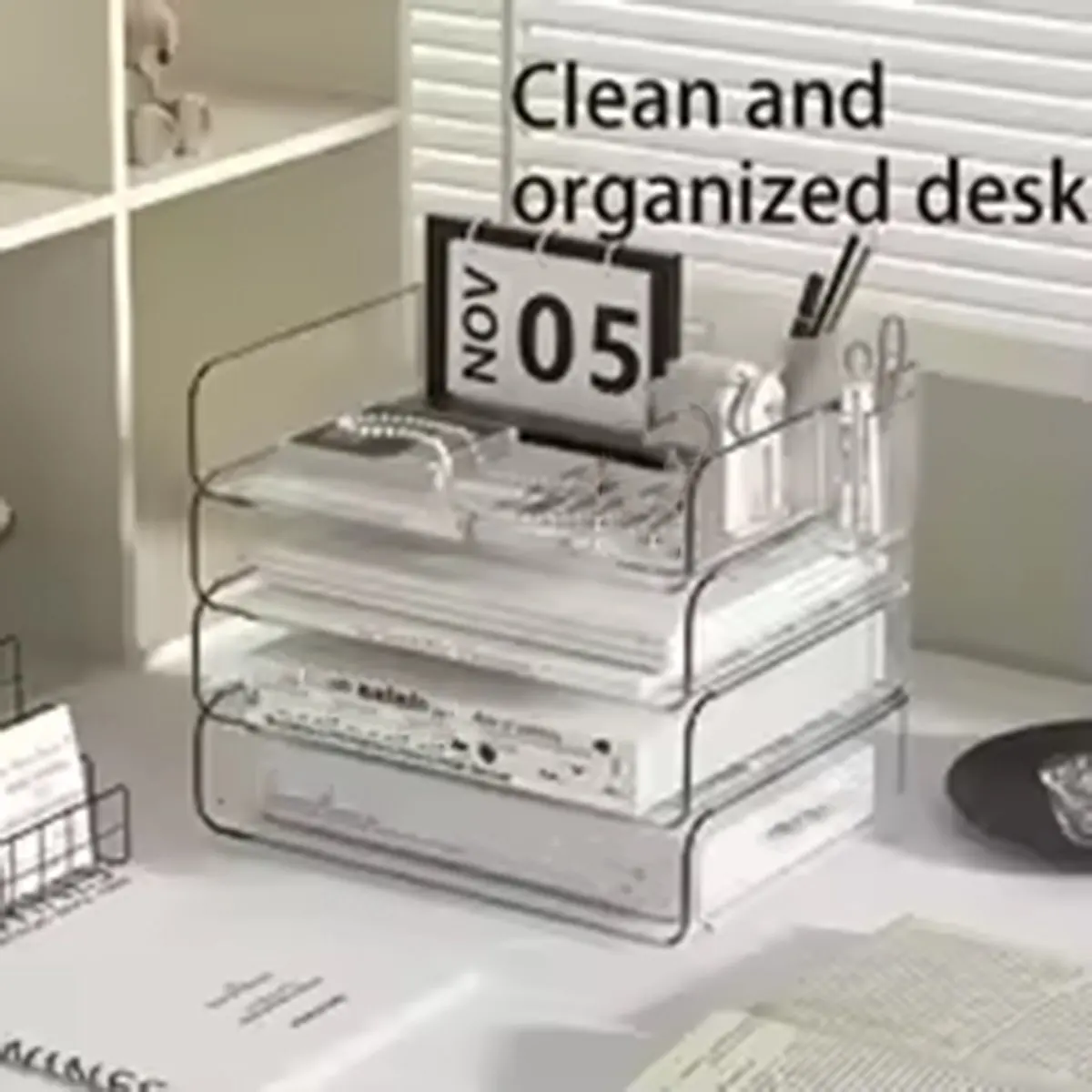 NEW Paper Organizer Letter Tray, 4 Tier Acrylic Stackable Desk File Organizer,Clear File Organizer for Desk,Office Organizer