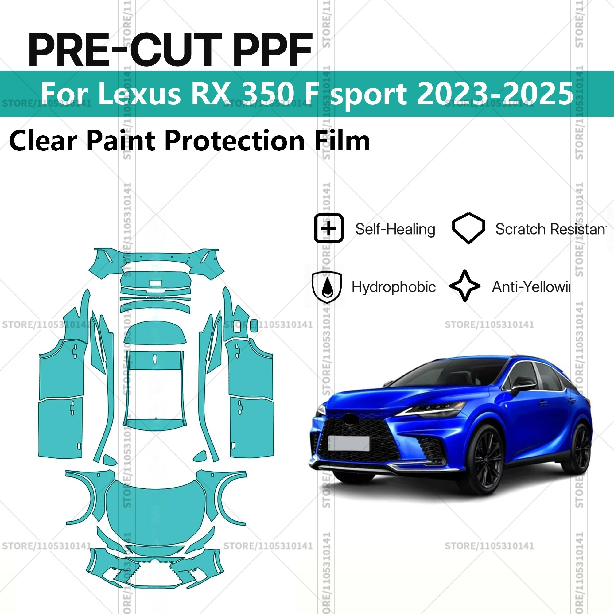 

For Lexus RX 350 F sport 2023-2025 Pre-Cut Paint Protection Film PPF Transparent Car Film Automotive PPF Full Vehicle