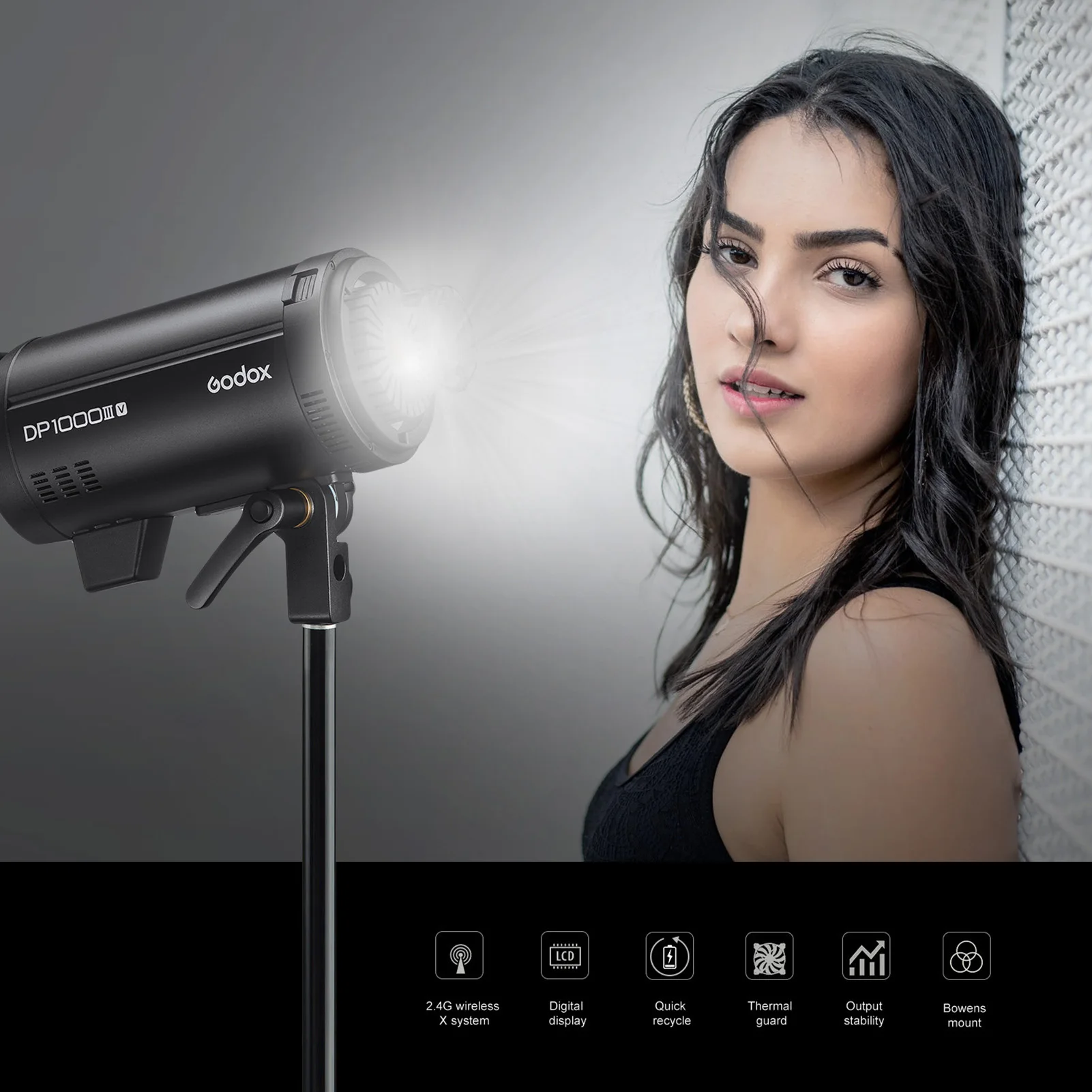 Godox DP1000III-V Luce flash da studio aggiornata 1000Ws Potenza GN140 5600±200K Illuminazione stroboscopica Sistema X wireless 2.4G integrato Bowen