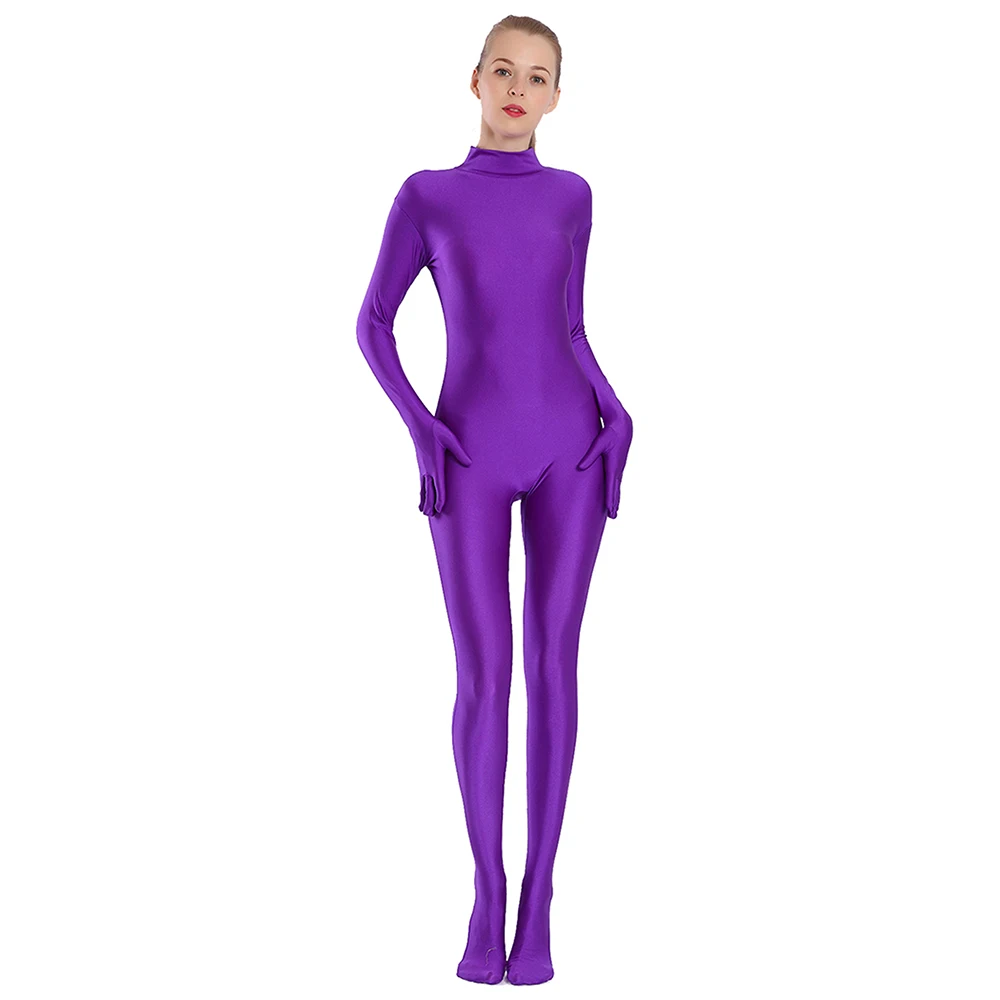 AOYLISEY Adult Spandex Full Body Zentai Footed Jumpsuit Unisex Bodysuit Women Handed Unitard Skin Tight Halloween Costume