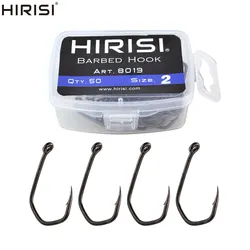 Hirisi Carp Fishing Hooks Barbed PTFE Coating High Carbon Steel Eyed Fish Hooks Pack of 50