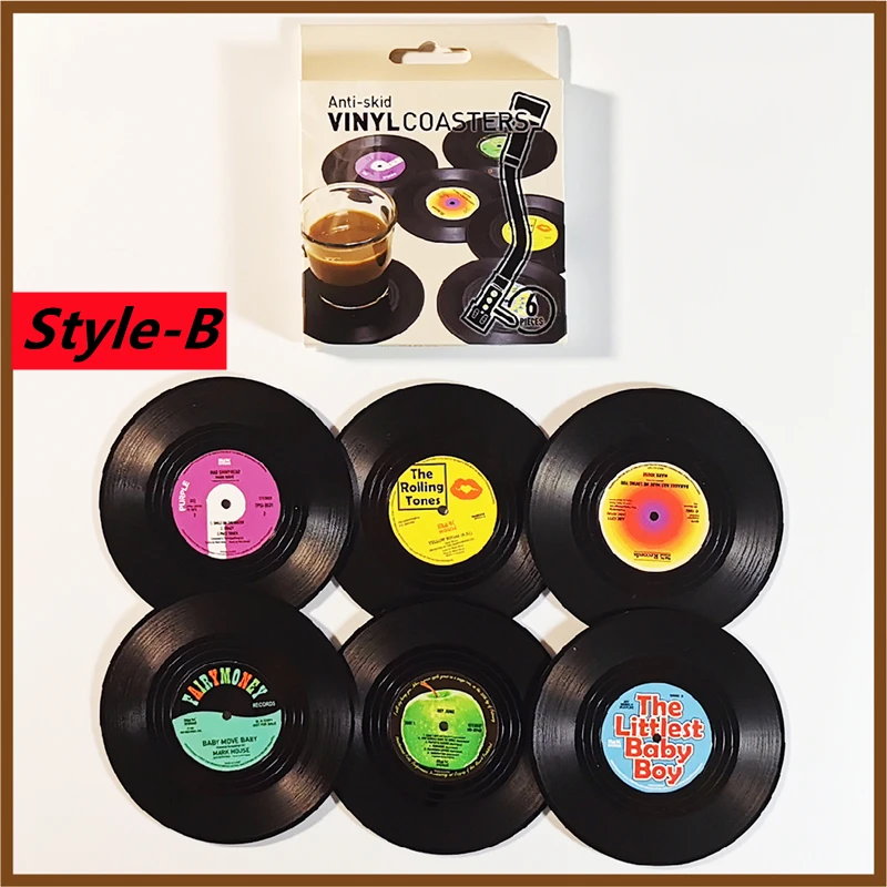 Nieuwe 6/4/2PCS Retro Vinyl Record Cup Coaster Anti-slip Koffie Onderzetters Hittebestendige Muziek Drinken Mok mat Tafel Placemat Decor