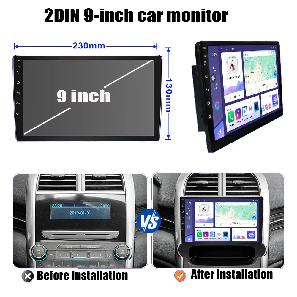 

9'' 6+128GB 2DIN Car Radio Apple Android 14 Head Unit Carplay Auto Intelligent System Multimedia Player GPS WIFI Reversing Image