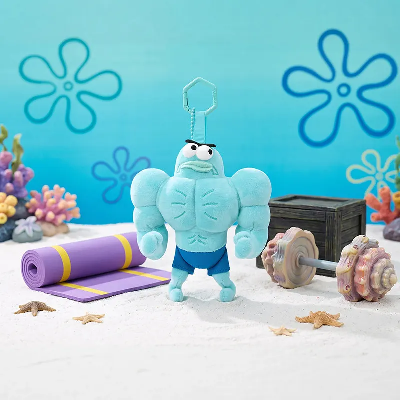 Llavero de Bob Esponja y sus amigos de Bikini Bottom, diseño de pez musculoso, colgante de dibujos animados adorable y posable para bolso
