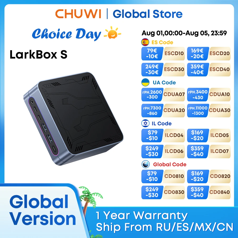 

CHUWI 2024 LarkBox S Мини-ПК Intel Core i3-1220P Windows 11 Мини-ПК 16 ГБ DDR4 512 ГБ PCIe M.2 SSD WIFI5 BT5.1 Настольный компьютер