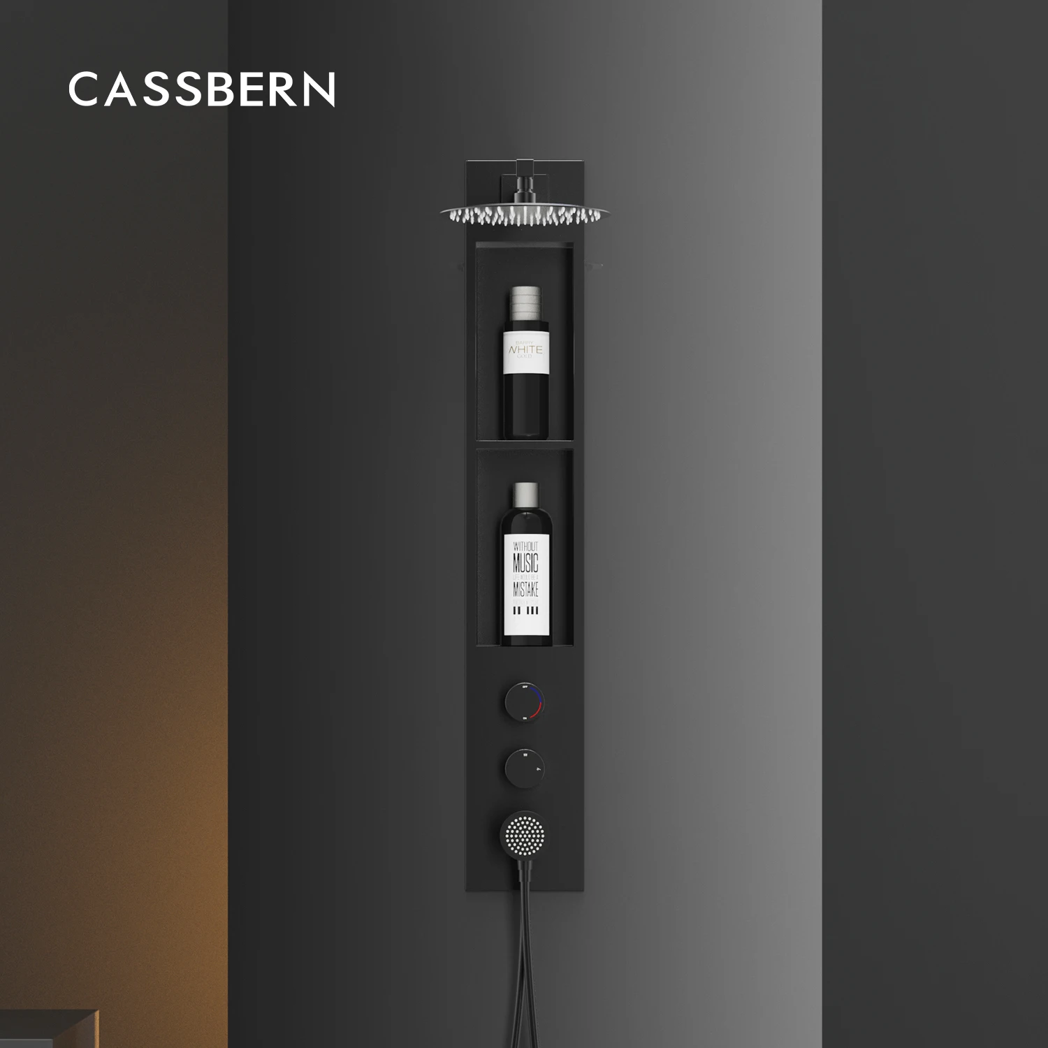 

Wall Mounted Concealed Shower Faucet System Featuring Slim Shower Niche Design Shower Head