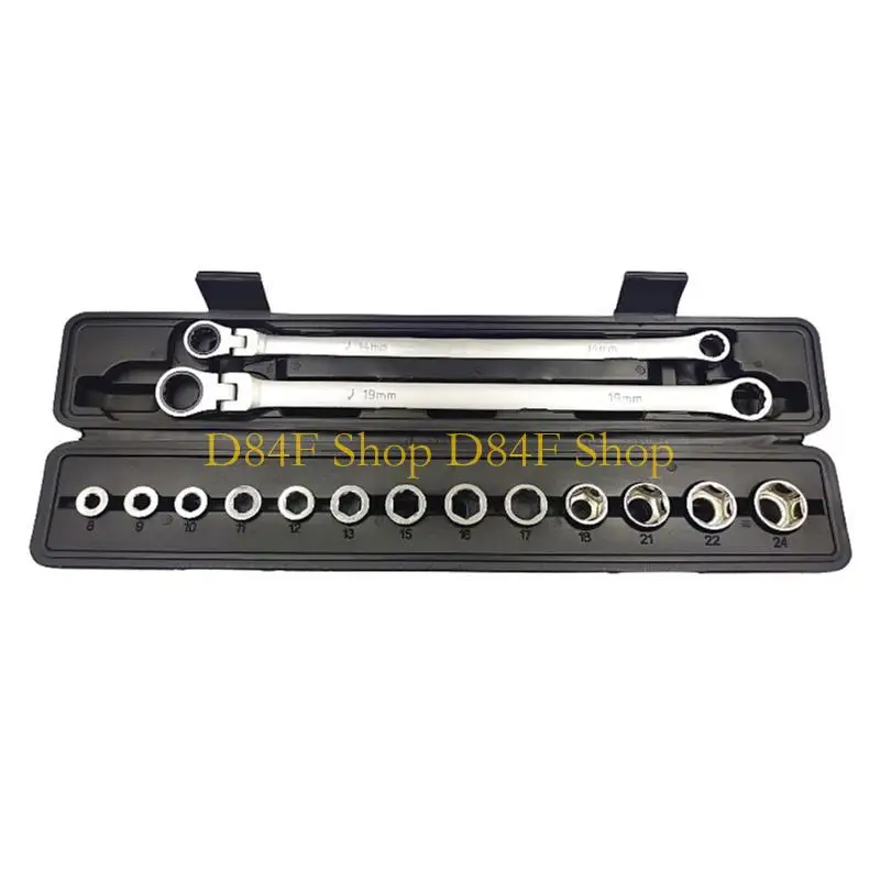 

D84F Набор регулируемых ключей с храповым механизмом, 15 шт., 8–19 мм, метрическая головка, ключ с храповым механизмом