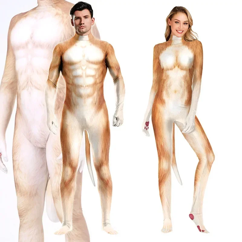 HN8 dalmatiens hommes femmes Cosplay Costume Animal vache à lait Halloween dessin animé Catsuit avec queue Zentai Costume combinaison corps complet) 4Dc