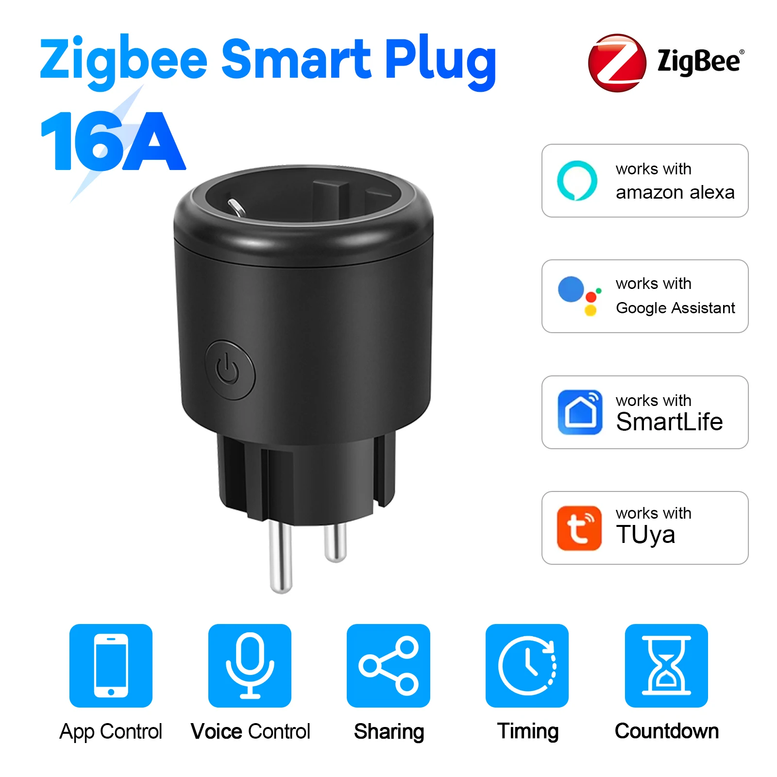 Yueyang 16 A Zigbee-schakelaar met stroomverbruikmeter, relaisvermogenmeting, Smart Control App Smart Life, aan-/uit-bediening, compatibel met Alexa Echo en Google Home, 3680 W relais