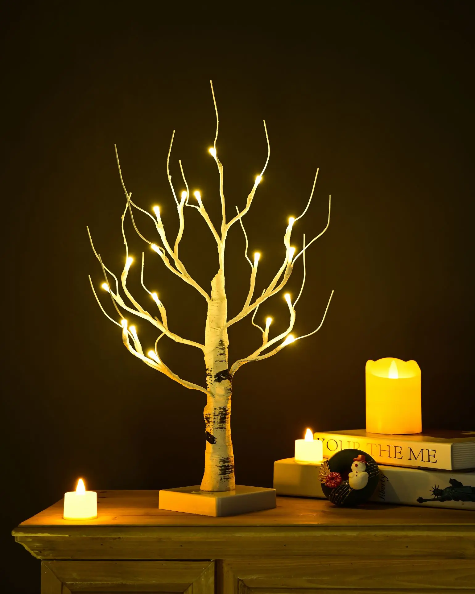 Birch Tree Warm White Light Up Tabletop Small LED Tree Artificial Decorative Branch Tree Lamp for Christmas Holiday Home Party