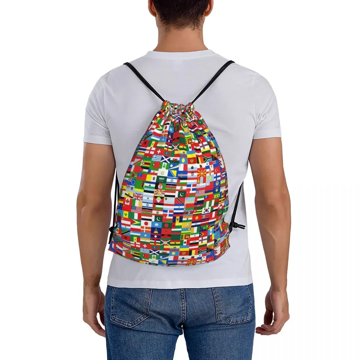 Mochila con banderas para hombre y mujer, bolso portátil con cordón, con bolsillo, para libros y estudiantes